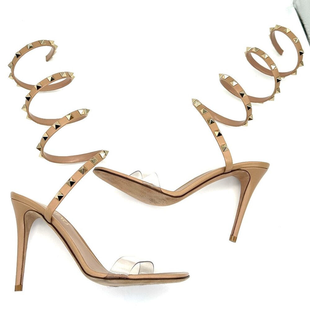 Valentino Rockstud Studded PVC Leather Wrap Strap Heels Sandals Shoes - Picture 13 of 16